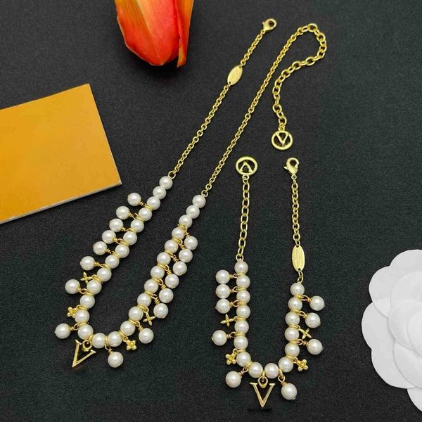 Designer Necklace Luxury Pendant Bracelet for Women Party Engagement Jewelry Pearl Choker Necklace Set Wedding Gift with Box Great Shopping 4You