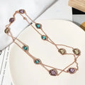 Fashion Long Necklace with Faceted Irregular Color Stones Italian Style Jewelry Electroplated Brushed Copper in Gold Silver Rose Gold Color Options Great Shopping 4You