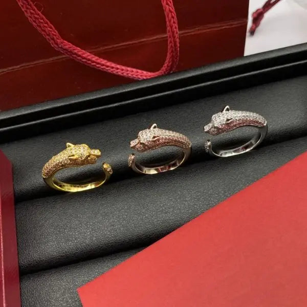Luxury Ring Designer Leopard Head Open Ring for Women and Men Full of Diamonds Personality High-end 18K Gold Classic Style High-quality Couple Rings Christmas Gift Great Shopping 4You