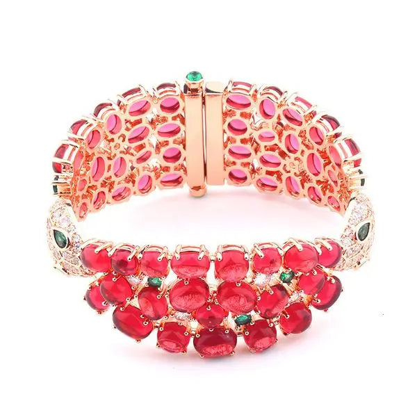 Exaggerated Double-Headed Snake Bracelet Full Inlaid With Imitation Ruby Pomegranate Style Bracelet Necklace For Women Socialite Domineering Jewelry 29 Great Shopping 4You