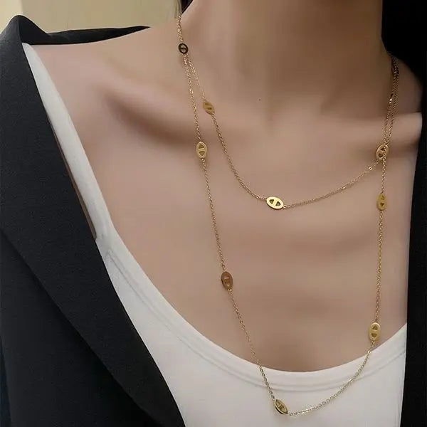 Light luxury Luxury Non-Fading Double designer Layer free shipping Pig Nose Extra Long Simple Niche High-End Feel Layered Sweater Chain Great Shopping 4You