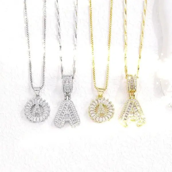 designer necklace Jewelry Rock Candy Inspired Full Zircon 26 English Letter Necklace: Copper Zircon Inlaid Gold Plated Flower Letter Set Great Shopping 4You
