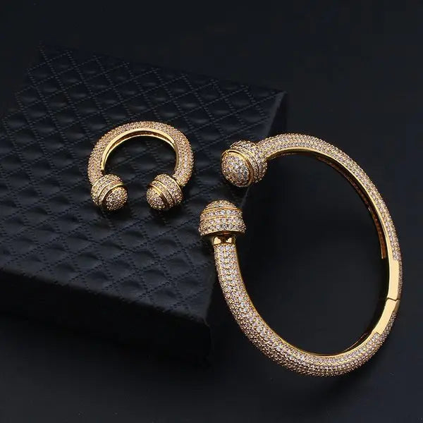 Simple Fashion Women's Elegant Full Zircon U-Shaped Bracelet Ring Set Elegant and Grand Hand Jewelry Great Shopping 4You