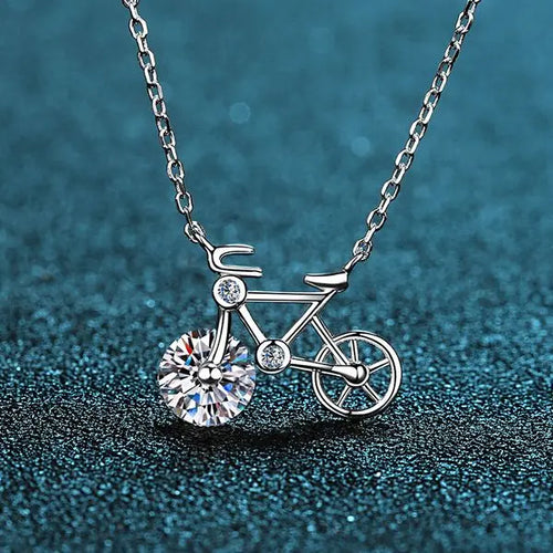 925 Sterling Silver Moissanite Bicycle Pendant Necklace Simple Cute Minimalist Design Hypoallergenic Daily Wear Jewelry Wholesale Direct Supply Great Shopping 4You