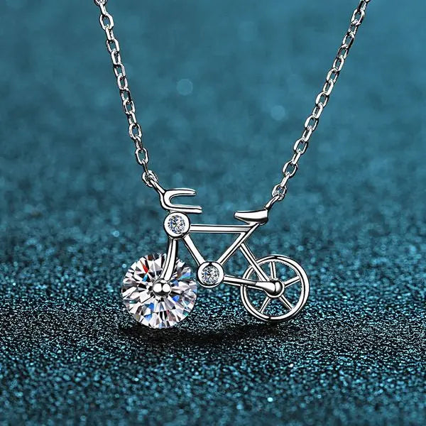 925 Sterling Silver Moissanite Bicycle Pendant Necklace Simple Cute Minimalist Design Hypoallergenic Daily Wear Jewelry Wholesale Direct Supply Great Shopping 4You