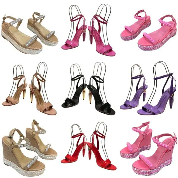 Sandals red shoes luxury super high heels women's rivet platform shoes sexy fashion designer shoes back straps women's shoes chunky heel genuine leather party shoes Great Shopping 4You