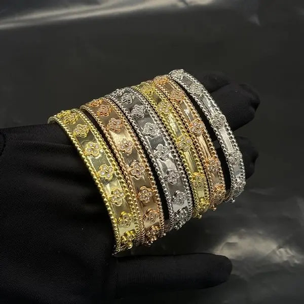 gold bangle designer bracelet women sweet clovers bracelets luxury jewelry 18K Gold Plated Full Crystal Diamond clover bangle wedding Party wholesale Great Shopping 4You