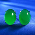 2025 New 925 Sterling Silver Full Diamond Inlaid 12x16mm Faux Jade Earrings Luxury Wealth Style Stud Earrings Great Shopping 4You