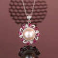 925 Sterling Silver Pearl Pendant Necklace, Women's Creative Design with Full Diamond and Ruby Accents, Elegant Jewelry for Parties, Perfect Gift for Best Friends. Great Shopping 4You