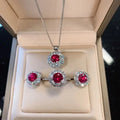 S925 Silver Vintage Faux Ruby Solitaire Ring, Earrings, and Pendant Set, 7mm Ruby Jewelry, Perfect for Weddings and Special Occasions, Elegant Classic Design Great Shopping 4You