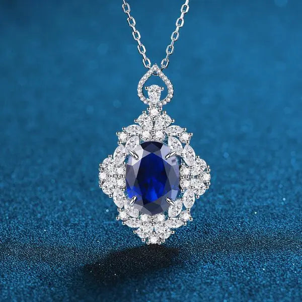 High-End 925 Sterling Silver Sapphire and Diamond Pendant Necklace for Women, Fashion Luxury Jewelry Accessory Great Shopping 4You