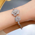 S925 Sterling Silver Full Diamond Camellia Rose Bracelet, Fashion Elegant Floral Jewelry with Sparkling Design for Women Great Shopping 4You