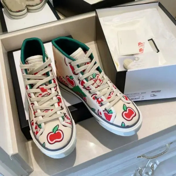 New Fashion Women's Boots Luxury Designer Embroidery Shoes High top Classic Canvas Shoes Lace up Letter Rubber Flat Candy Color Outdoor Anti slip 36-40 Great Shopping 4You