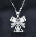 Elegant Bow and Bell Pendant Necklace in S925 Silver with Moissanite - Festive Holiday Charm Jewelry Gift for Women Great Shopping 4You