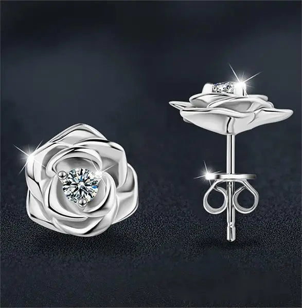 925 Sterling Silver Moissanite Rose Flower Stud Earrings for Women Jewelry Gift Great Shopping 4You