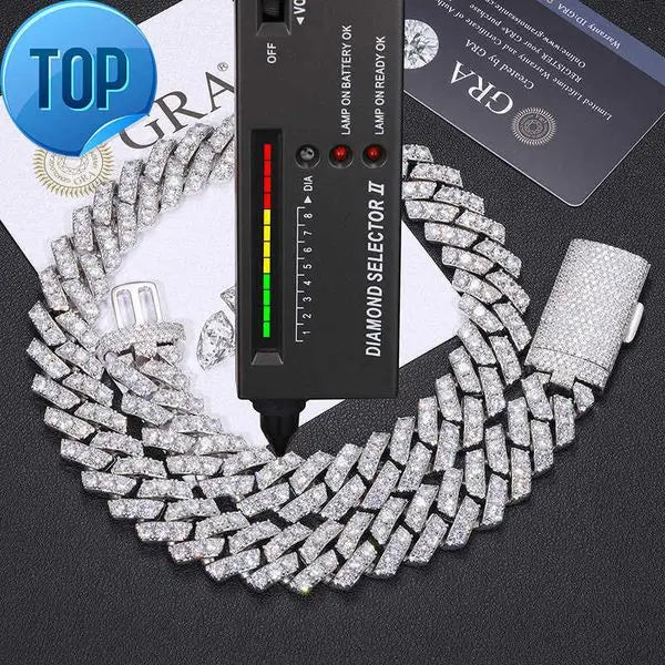 Cubana Hip Hop Jewelry Bling 20mm Sterling Silver 1 Row VVS Moissanite Diamond Iced Out Miami Cuban Link Chain Necklace Great Shopping 4You