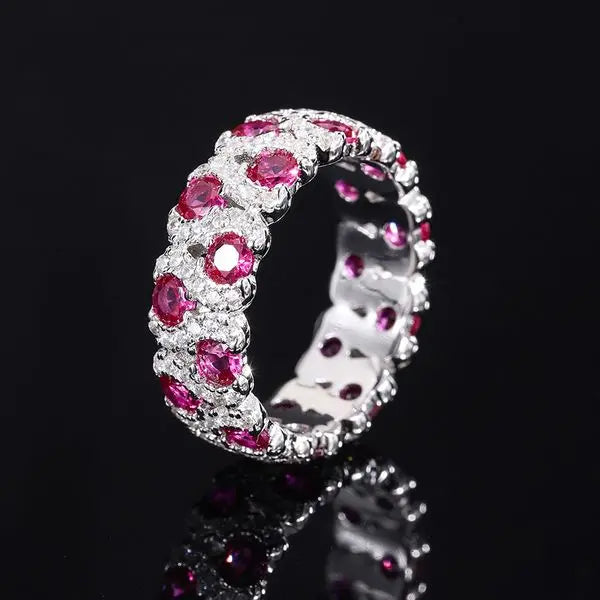 S925 sterling silver highly popular fashionable unique and elegant style imitation red diamond and green diamond band ring gift for mom girlfriend daughter Great Shopping 4You