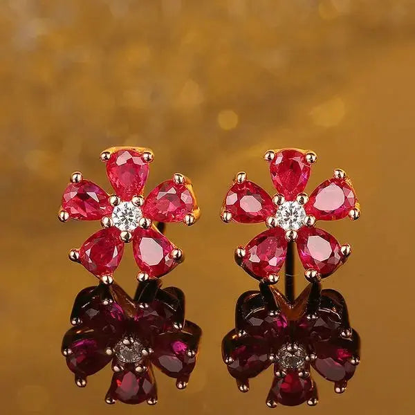 Elegant Statement Piece: Fashionable Rose-Toned Petal Shaped Gemstone Dangle Earrings Great Shopping 4You