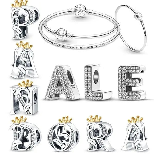 26 A-Z Alphabet Beads 925 Sterling Silver LOVE Letter Charms Fit Original Charms Bracelet Bangle CZ Zircon Beads Jewelry Great Shopping 4You