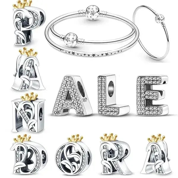 26 A-Z Alphabet Beads 925 Sterling Silver LOVE Letter Charms Fit Original Charms Bracelet Bangle CZ Zircon Beads Jewelry Great Shopping 4You