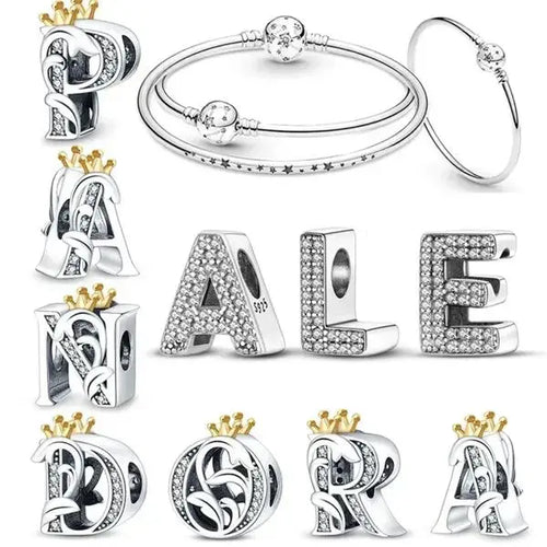 26 A-Z Alphabet Beads 925 Sterling Silver LOVE Letter Charms Fit Original Charms Bracelet Bangle CZ Zircon Beads Jewelry Great Shopping 4You