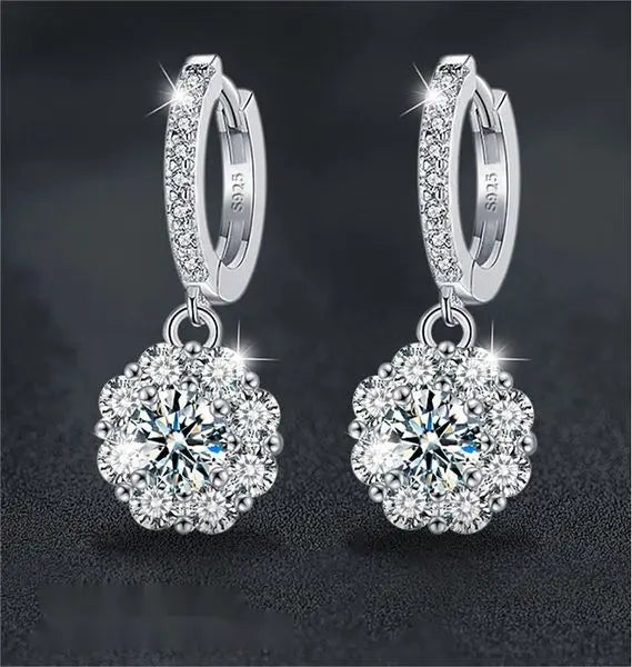 925 Sterling Silver Sunflower Moissanite Earrings - Classic 4-Prong Setting, Dazzling 3EX Cut, Rhodium Plated, Hypoallergenic, Gift for Her Great Shopping 4You