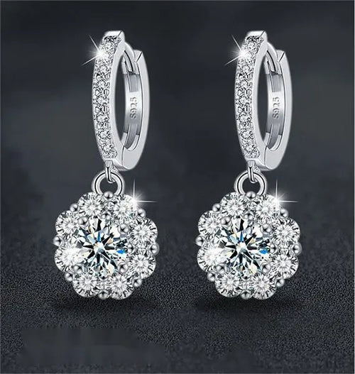 925 Sterling Silver Sunflower Moissanite Earrings - Classic 4-Prong Setting, Dazzling 3EX Cut, Rhodium Plated, Hypoallergenic, Gift for Her Great Shopping 4You