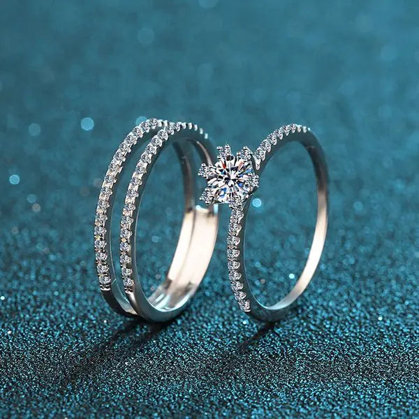 2025 New 925 Sterling Silver PT950 Gold Plated Moissanite Triple Band Ring for Women, Stackable and Versatile Design, Ideal for Weddings and Anniversaries Great Shopping 4You