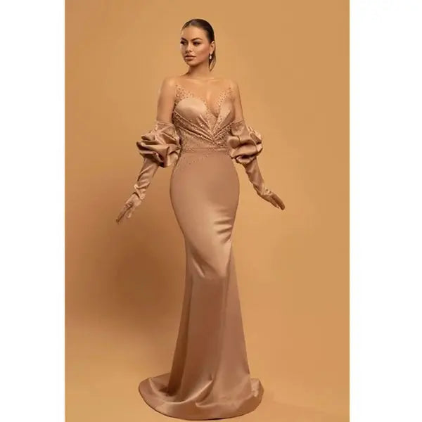 Gold Jewel Neck Pageant Party Gown Luxury Pearls Evening Dresses Formal Mermaid Sexy Prom Dress Custom Vestidos de Novia YD Great Shopping 4You
