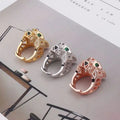 Style Full Diamond Green-Eyed Leopard Head Ring Personality Trendy Leopard Head Ring Epoxy Couple Style Hand Jewelry Wholesale Great Shopping 4You
