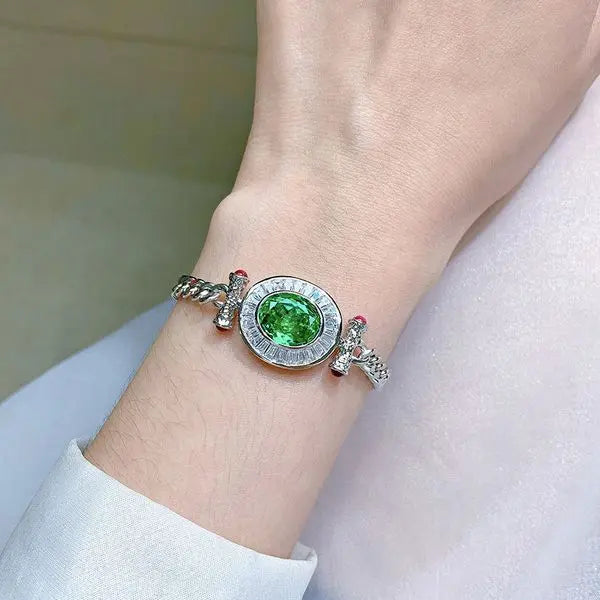New S925 Silver 10*12 Paraiba Green Cuban Link Bracelet for Men and Women Great Shopping 4You
