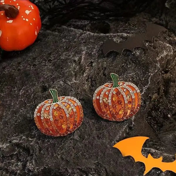 Personalized Creative Alloy Statement Rhinestone Pumpkin Earrings Light Luxury Fresh Style, Women's Cute Pumpkin Earrings Great Shopping 4You