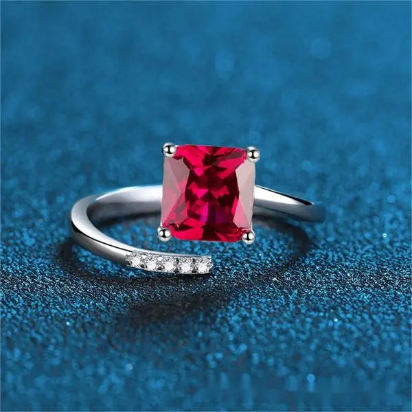Fashionable S925 Sterling Silver Adjustable Green and Red Nano Zircon Ring for Women, Simple and Elegant Open Ring Design Great Shopping 4You