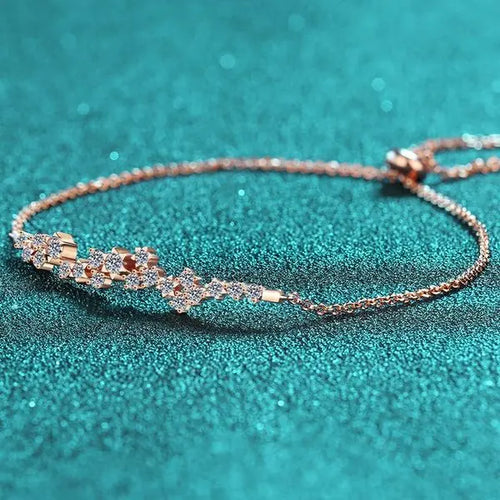 925 Sterling Silver Moissanite Champagne Gold Bracelet with Floral Design, Push Pull Clasp, Luxury Minimalist Fashion Jewelry Great Shopping 4You