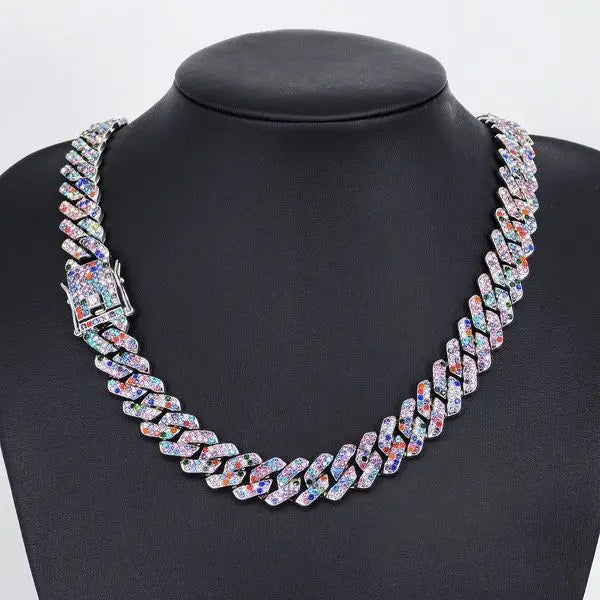 Charming Male Jewelry Accessory: Polished Rhodium Plated Chunky Curb Band Featuring Vibrant Semi Precious Beads Great Shopping 4You