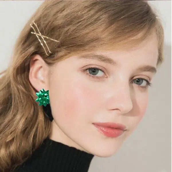 Star combination Europe and the United States new Christmas earrings simple metal flower lady gift bow creative stud earrings Great Shopping 4You