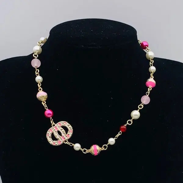 New Styles Crystal Pendants Necklaces High Quality Gold Plated Copper Stamp Letter Choker Pendant Necklace Pearl Chain Classic Jewelry Accessories Great Shopping 4You