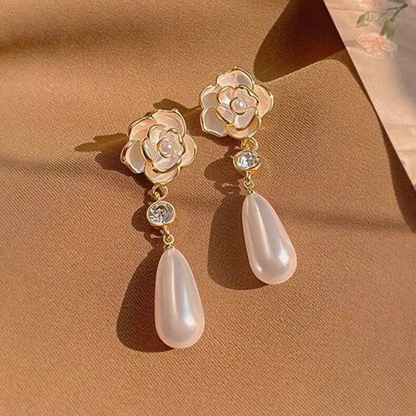 Designer Earrings Jewelry Jewellery Korean Influencer Minimalist Camellia Pearl Earrings Women Cool Niche Vintage Sterling Silver Post Earrings Gif Great Shopping 4You