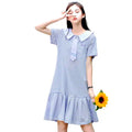 designer dress new summer short sleeved elastic cotton stripe V-neck with straight cut ruffles Great Shopping 4You