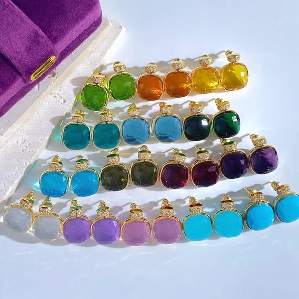 Luxury Fashion Geometric Square Earrings Candy Color Multifaceted Crystal Style Perfume Bottle Inspired Micro Pave Zircon Brass Jewelry for Women Great Shopping 4You