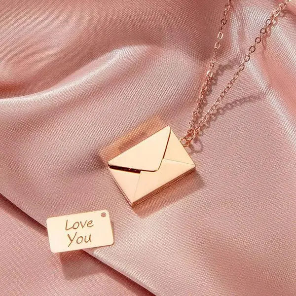 Unique Trendy Meise Jewelry Artistic Openable Envelope Commemorative Necklace with English Letter Card Stainless Steel Titanium Steel Great Shopping 4You