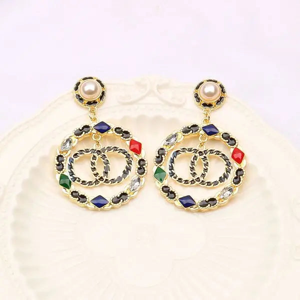 Mixed Style Simple Sier Letters Stud Famous Women Geometry Round Crystal Rhie Pearl Earring Wedding Party Designers Jewerlry Christmas Gifts Great Shopping 4You