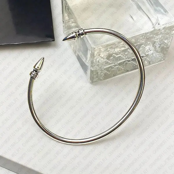 Elegant Luxury Chrome Designer Bracelet Stainless Steel Double Bullet Head Open Cuff for Women Unique Statement Luxury Jewelry Gift Trendy Stylish Chic Modern Great Shopping 4You