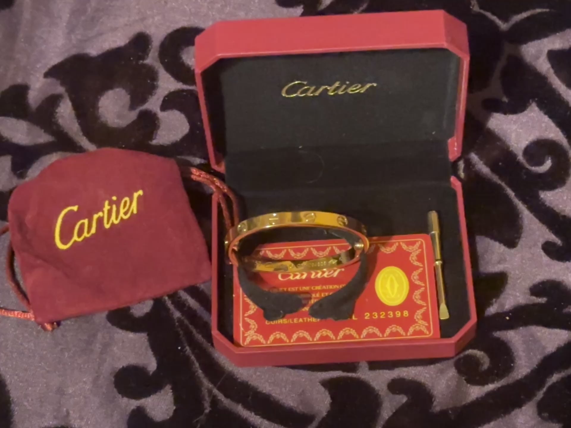 Gold Cartier Bracelet With Letter of authenticity box and gift bag.
