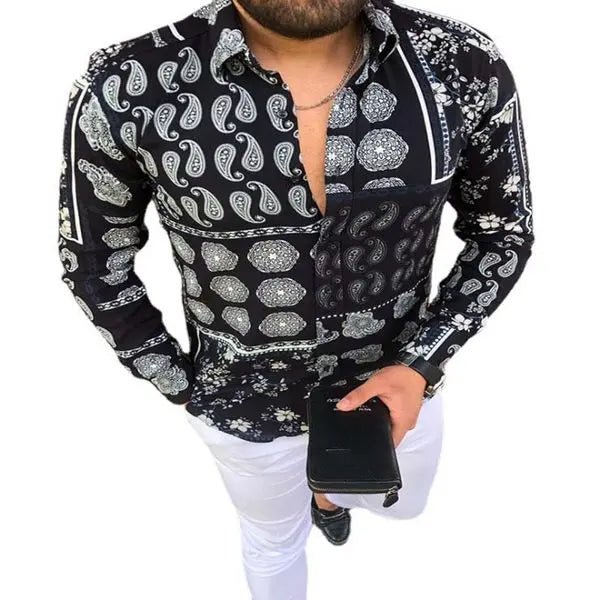 Plus Sizes 3XL Men's Casual vintage Shirts long Sleeve fall autumn Shirt Skinny Fit Pattern Paisley Print Man Clothes Cardigan Blouse Great Shopping 4You