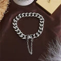 Myyshop Hip Hop Chains Bangle Silver Clip-chain 19cm Hip-hop Bracelet Trendsetter Clasp Chain Jewelry Gifts for Women Men S0063 black Great Shopping 4You