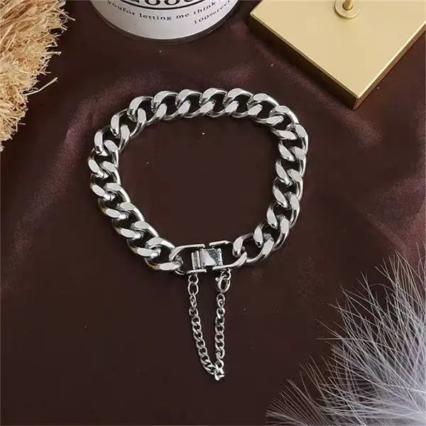 Myyshop Hip Hop Chains Bangle Silver Clip-chain 19cm Hip-hop Bracelet Trendsetter Clasp Chain Jewelry Gifts for Women Men S0063 black Great Shopping 4You