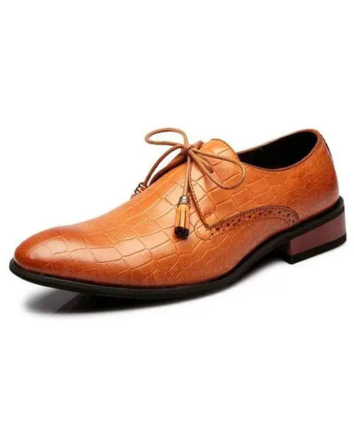 Mens Handmade PU Brown Crocodile Pattern Classic Tassel Lace Brooch Dress Shoes Fashion All-match Business Casual 5KE012 Great Shopping 4You