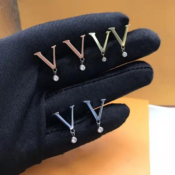 Fashion Earrings Womens Eardrop Stud Earings Stainless Letters Stones Elegant for Woman Classic 3 Color High Quality Great Shopping 4You