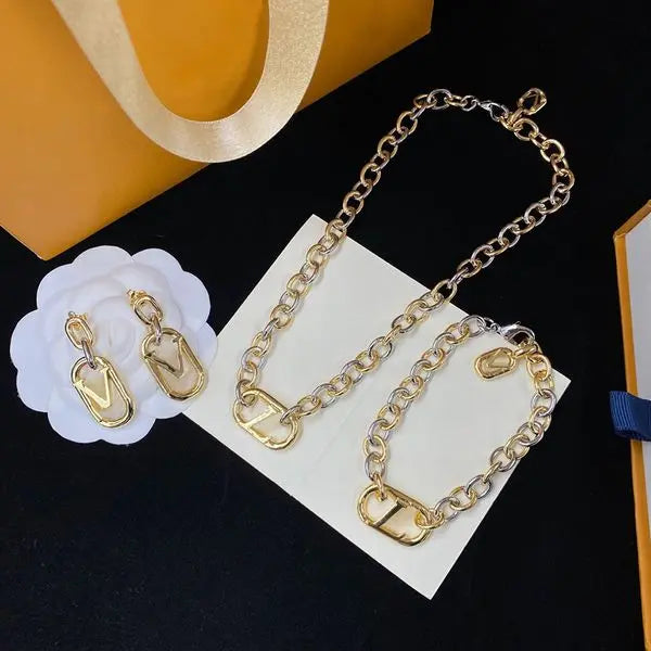 New Dangle Bracelet Necklace Earrings Pendants Suit Street fashion Letter Design for Man Woman Unisex Chain Bracelets Necklaces Jewelry High Quality Great Shopping 4You